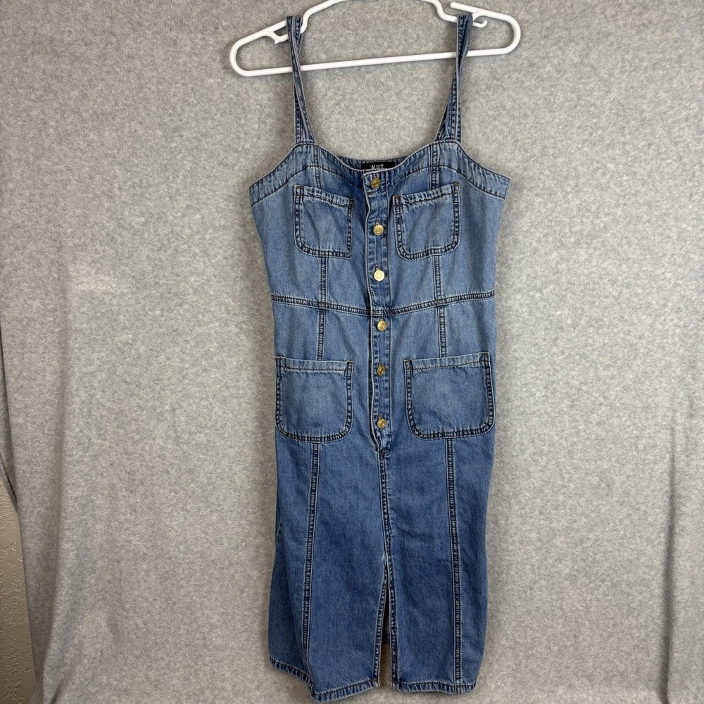 KUT FROM THE KLOTH Denim Jean Overall Skirt Womens Size 8 Pockets Button Up